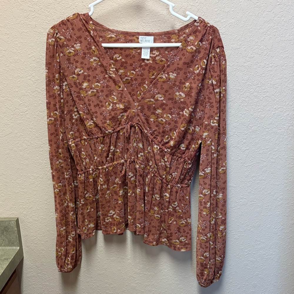 Universal Thread Floral Brown Blouse
